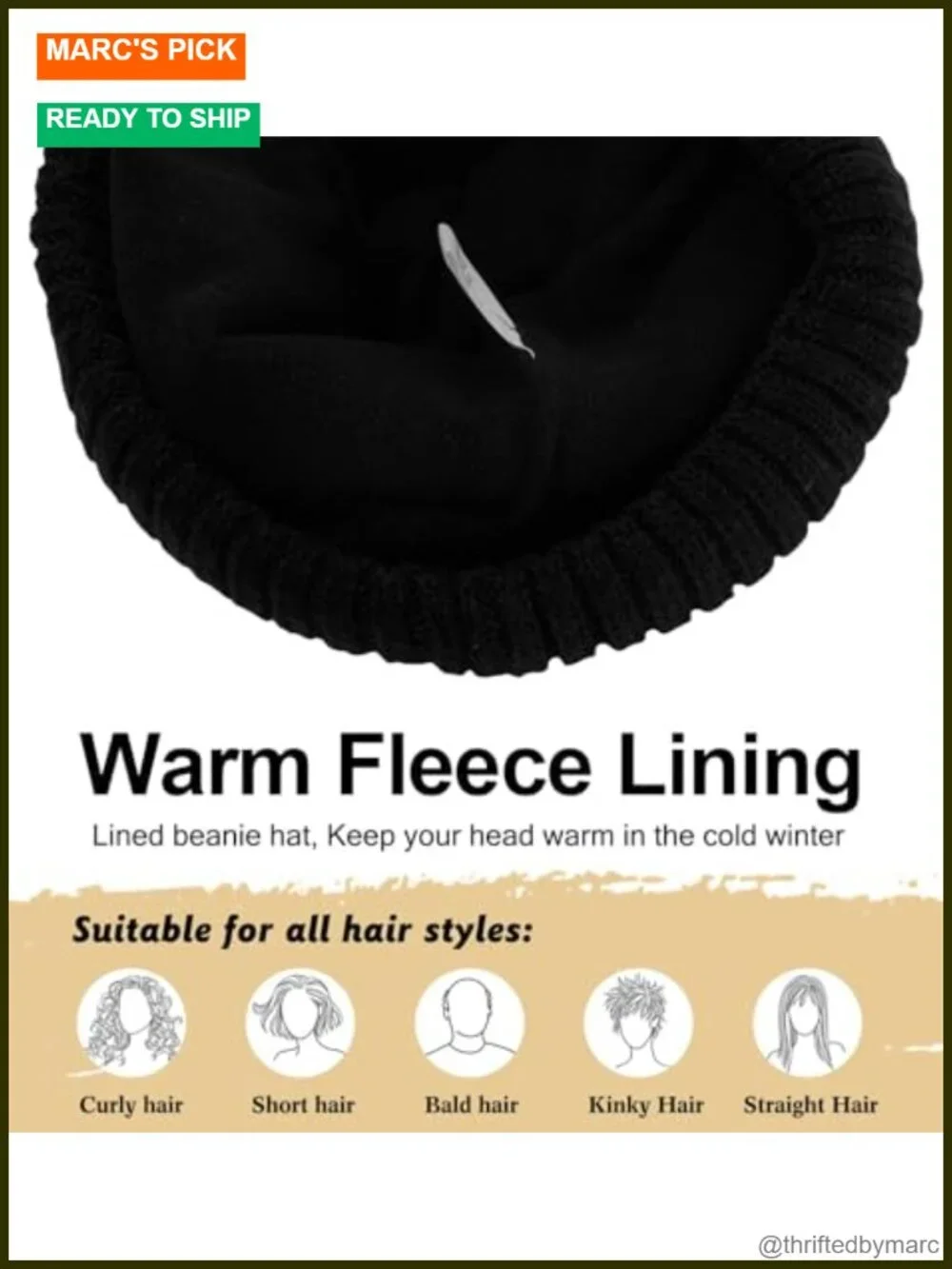 XL/XXL Merino Wool Beanie Fleece Lined Large Winter Hat